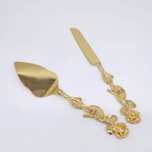 WINON 時尚刀鏟套裝,歐式蛋糕和比薩餅切割工具,可用於婚禮、生日和假期,精美手柄結合餐具 - 金色 - 查看 3