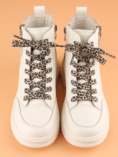 1pair Fashionable Leopard Pattern Shoelaces, Multicolor Athletic Shoe Laces For Sneakers, Boots