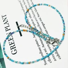 1pc Colorful Seed Bead Necklace For Girl - Royal Blue - View 2