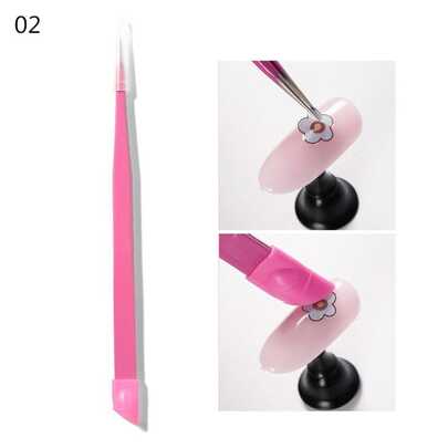 不鏽鋼指甲鉗2合1鑽石撿取器,矽膠壓花棍頭,平頭美甲工具