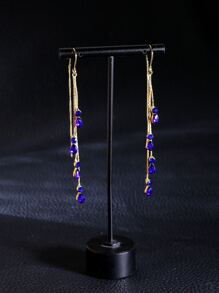 1 đôi Đúng mốt Tua dài & Pha lê Trang trí Của phụ nữ Tai Ống xâu dây Thiết kế Đối với Mặc hàng ngày - Xanh đậm - Xem 4