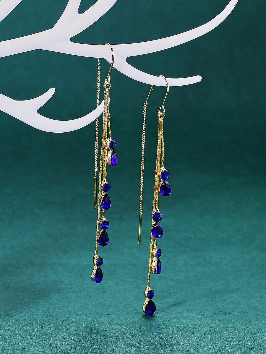 1 đôi Đúng mốt Tua dài & Pha lê Trang trí Của phụ nữ Tai Ống xâu dây Thiết kế Đối với Mặc hàng ngày - Xanh đậm - Xem 1