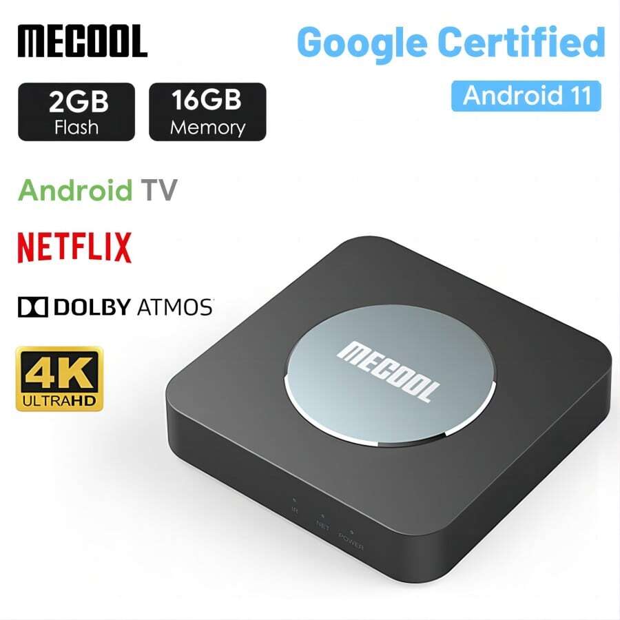 1pc Mecool Km2 Plus 2+16gb Android 11 Android Tv Os Tv Box With Google/ 4k/dolby Atmos Certification, Made Of Pc Plastic