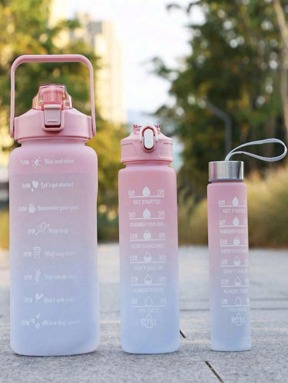 1pc 2L or 750ml or 300ml large capacity pink gradient PC water bottle, sports and fitness portable straw cup, for home and travel outdoor use
