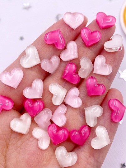 50 pezzi Decorazioni adesive 3D a forma di cuore in resina dai colori pastello, mix casuale, per decorazione di unghie, fai da te, decorazione di custodie per cellulari, accessori per orecchini, San Valentino, estate, scuola