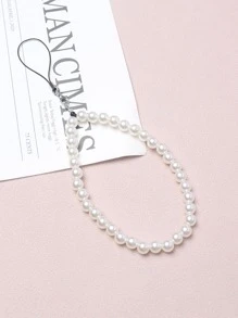 1個假珍珠裝飾的極簡風格珠串女性手機掛飾 - 白色 - 查看 1