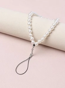 1個假珍珠裝飾的極簡風格珠串女性手機掛飾 - 白色 - 查看 4