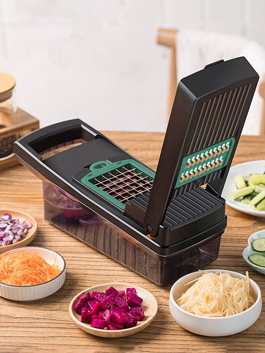 多功能蔬菜切割器切片器切丁器,廚房小工具 - 黑色 - 查看 1