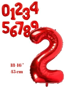 Metal Balloon Number Boy 16-18 Inches 45 Cm Choose Color - Red - View 2