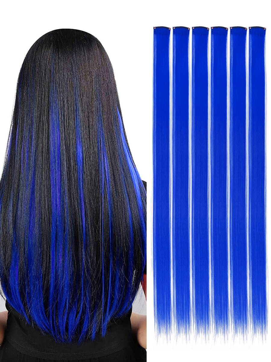 合成纖維髮片彩色系列女性夾片髮編夾髮延長，適用於日常、派對、Cosplay，6入禮盒裝，新年禮物佳選