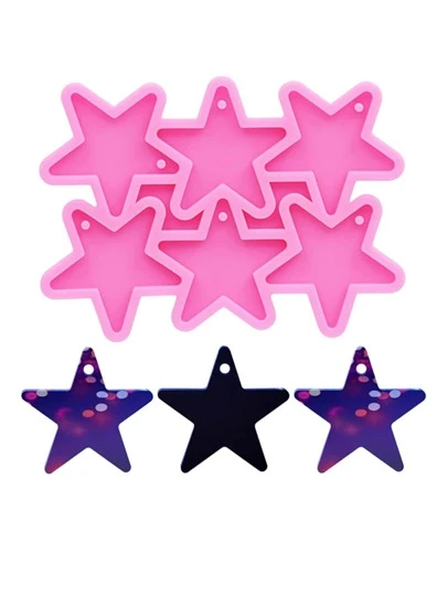 1 件粉色液体硅胶模具，闪亮镜面五角星硅胶模具，DIY 创意简约时尚星星珠宝耳环、吊坠、带孔电镀模具，用于珠宝制作、服装配饰
