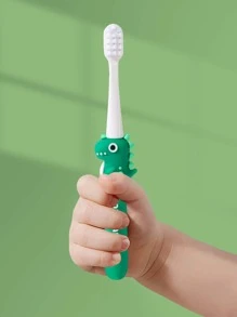 Kids' Toothbrush With Small Dinosaur Design, Portable For Daily Use And Travel - Green - Green - View 6