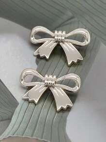 2pcs Iron Fashion Charm DIY Bow Design Bag Pins Bow Keychain - Silver - View 1