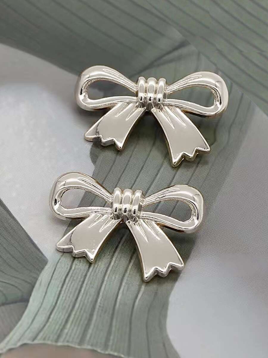 2pcs Iron Fashion Charm DIY Bow Design Bag Pins Bow Keychain - Silver - View 1