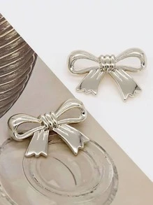 2pcs Iron Fashion Charm DIY Bow Design Bag Pins Bow Keychain - Silver - View 2