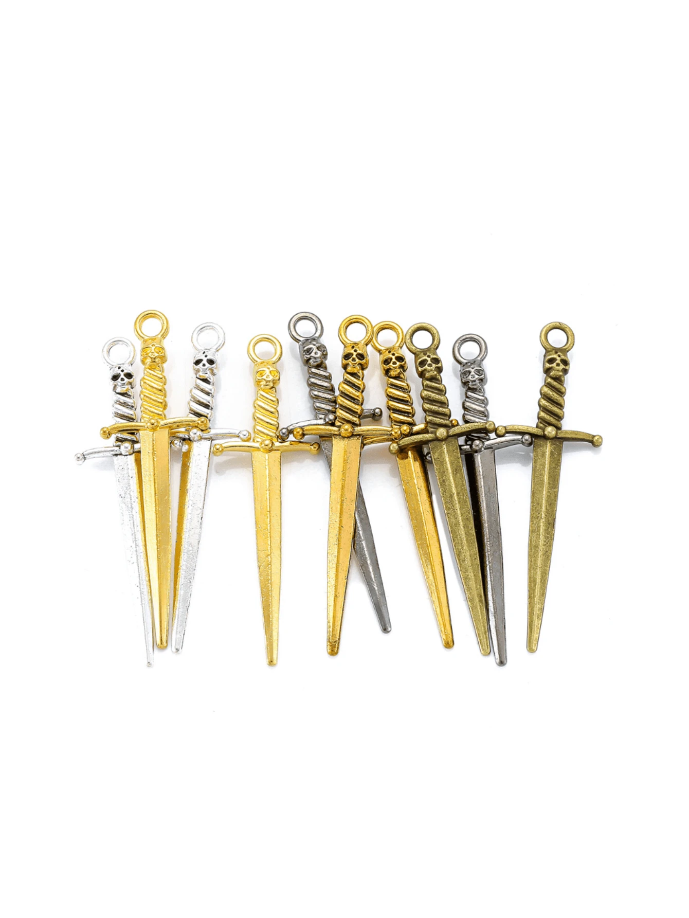 10个5色合金复古骑士剑吊坠，用于珠宝制作DIY手工武器个性化项链吊坠 - 10pcs - 查看 1