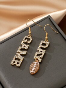 1pair Creative Metal Gemstone Inlay Letter & American Football Shape Pendant Dangle Earrings - Yellow Gold - View 2