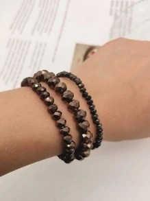 1set Versatile Multilayered Crystal Beaded Stretch Bracelet, Suitable For Vacation And Daily Wear - Coffee - View 5