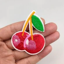 3入組紅色櫻桃刺繡貼布（補丁）,適用於衣物、牛仔褲、夾克、羽絨服、家用紡織品diy裝飾與修補 - 紅色 - 查看 3