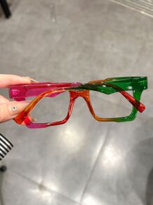 1pc Green&Purple Ombre Square Glasses Lady Decorative Eyewear Plastic Frame Personalized Fashionable Street Snap Clear Glasses Accessories Glasses Accessories For Women