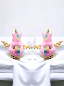 PANTUFLAS DE PELUCHE UNICORNIO MUJER PANTUFLAS SUAVES - Rosa - Ver 3