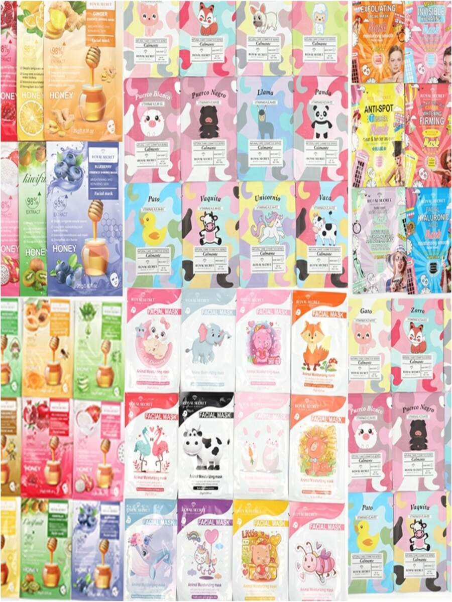 20 Mascarillas Coreanas Kawaii Mascarillas Faciales Hidratantes de Tela 20 piezas - Rosa - Ver 1