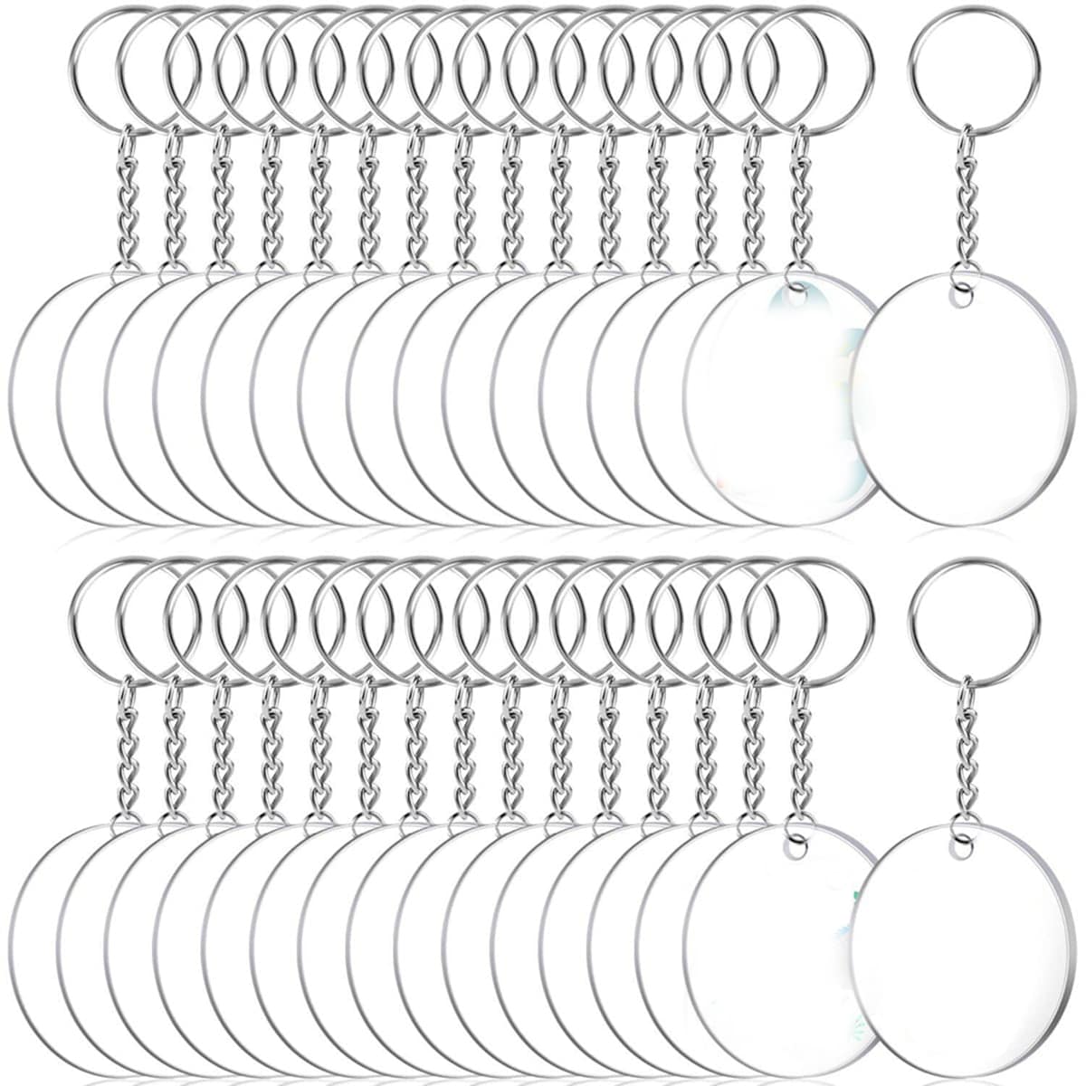 10 Bộ Màu bạc Dạng hình tròn Acrylic trong suốt Móc chìa khóa Bộ dụng cụ Bao gồm Acrylic Trống Móc chìa khóa , , Hoàn hảo Đối với DIY Vinyl Dự án - bạc - Xem 1
