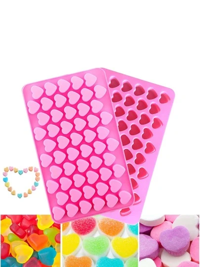 1pc 55 Heart Wax Melt Silicone Mold Pink Mini Sweet Candy Ice Cube Trays Soap Chocolate Moulds for Valentine's Day Baking