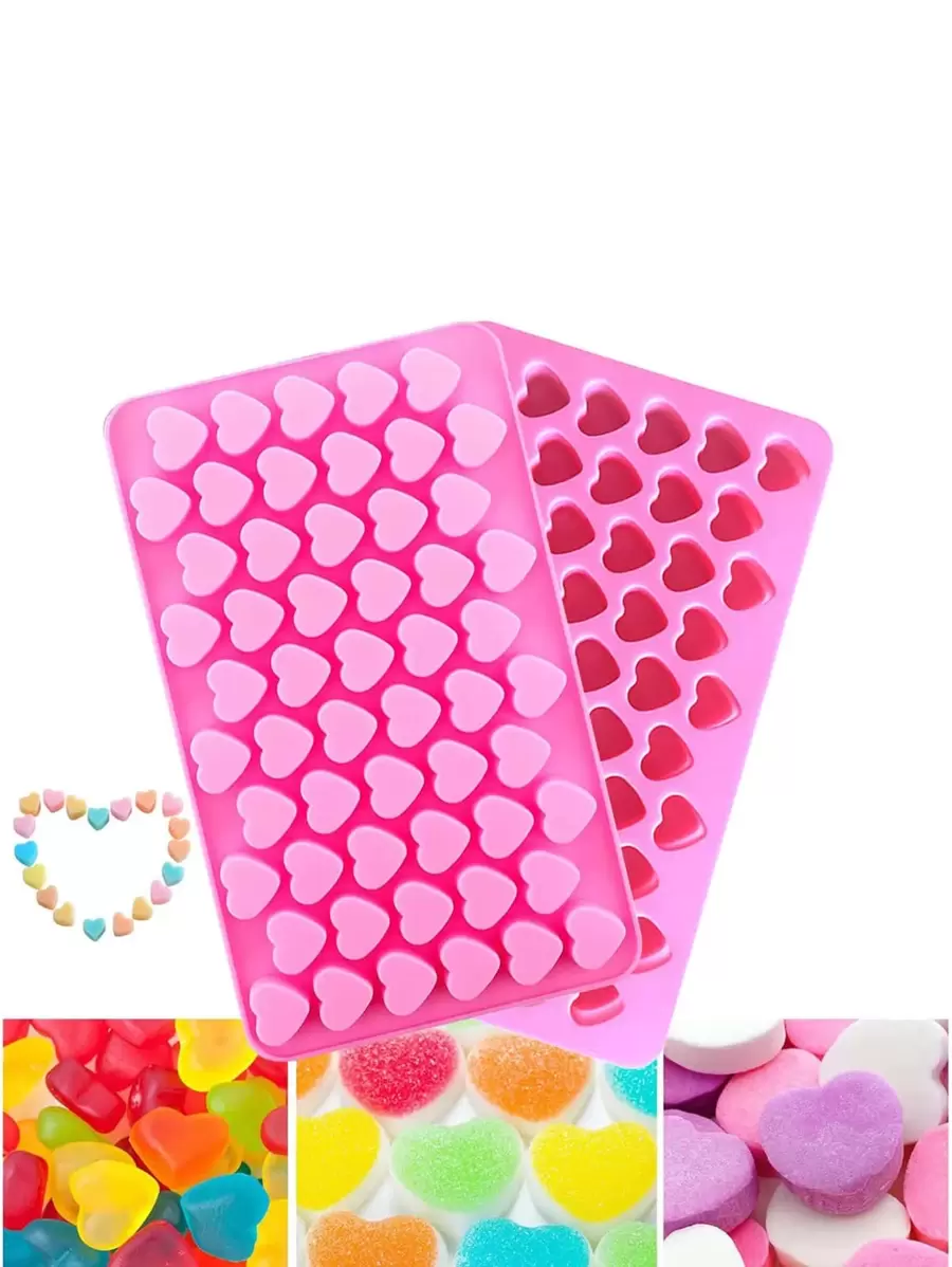 1pc 55 Heart Wax Melt Silicone Mold Pink Mini Sweet Candy Ice Cube Trays Soap Chocolate Moulds for Valentine's Day Baking - Pink - View 1