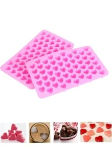 1pc 55 Heart Wax Melt Silicone Mold Pink Mini Sweet Candy Ice Cube Trays Soap Chocolate Moulds for Valentine's Day Baking - Pink - View 5