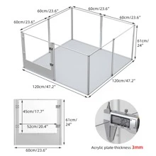 Large Dog Fence Playpen Kennel: Indoor Pet Clear Exercise Play Pen Whelping Box with Waterproof Pad - Heavy Duty Large Pet Acrylic Fencing Crate with Door by Metal Frame for Puppy Small Animals