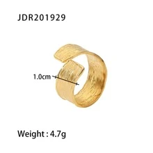 Uworld 1 Pc Of 18K Gold Stainless Steel Textured French Retro Diamond Pleated Open Rings For Daily Wear - Yellow Gold - View 10