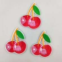 3入組紅色櫻桃刺繡貼布（補丁）,適用於衣物、牛仔褲、夾克、羽絨服、家用紡織品diy裝飾與修補 - 紅色 - 查看 1