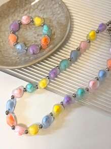 2 件/套多巴胺亚克力心形串珠饰品星形心形多彩可爱串珠项链和手链首饰套装节日送礼女士日常休闲或俱乐部装饰 - 彩色 - 查看 2