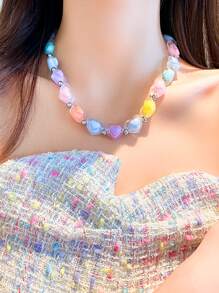 2 件/套多巴胺亚克力心形串珠饰品星形心形多彩可爱串珠项链和手链首饰套装节日送礼女士日常休闲或俱乐部装饰 - 彩色 - 查看 7