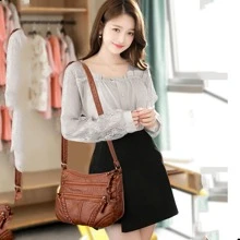 Bolsa Mano Tote De Mujer Dama Crossbody Gran Capacidad - Marrón - Ver 5