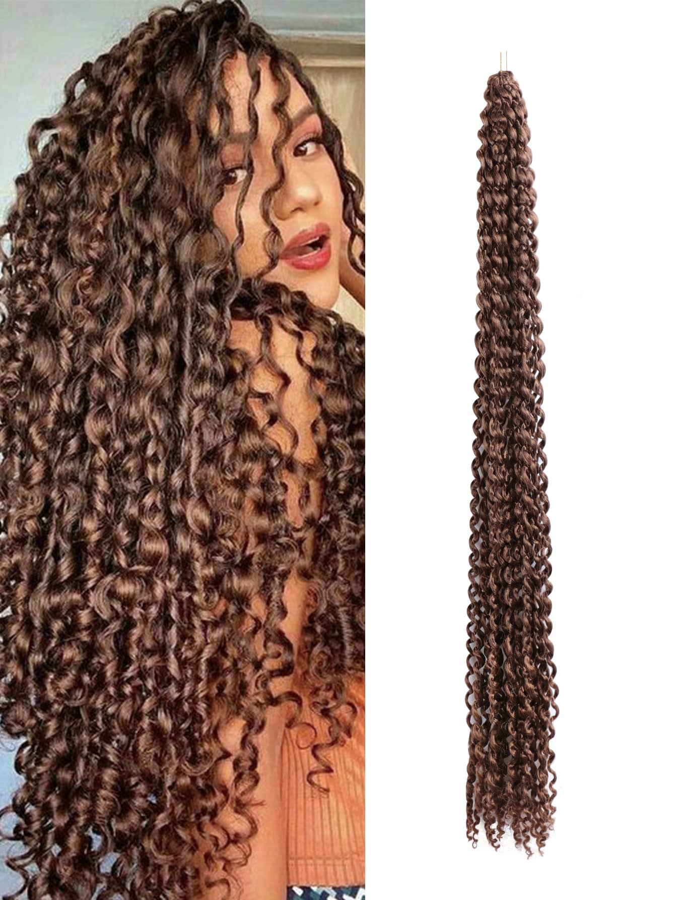 1 Bundle 30-inch Synthetic Crochet Braiding Hair, Water Wave Pattern, Bohemian Style, Great For Daily Wear - Linen Gold - View 1