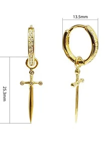 1pair Fashionable Cubic Zirconia Cross Shaped Decor Dangle Earrings Fit For Women's Daily Wear, Commute, Work - Yellow Gold - View 4
