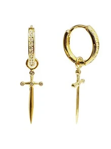 1pair Fashionable Cubic Zirconia Cross Shaped Decor Dangle Earrings Fit For Women's Daily Wear, Commute, Work - Yellow Gold - View 1