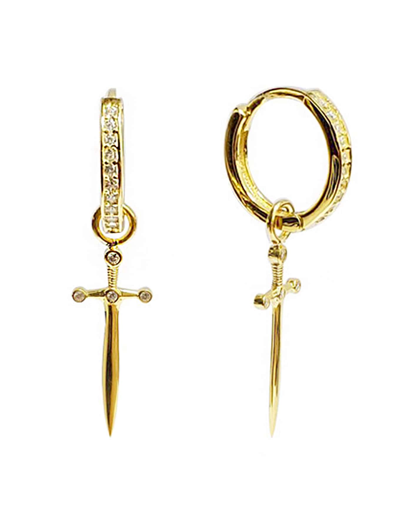 1pair Fashionable Cubic Zirconia Cross Shaped Decor Dangle Earrings Fit For Women's Daily Wear, Commute, Work - Yellow Gold - View 1