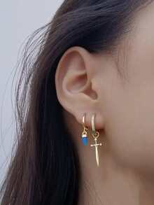1pair Fashionable Cubic Zirconia Cross Shaped Decor Dangle Earrings Fit For Women's Daily Wear, Commute, Work - Yellow Gold - View 3