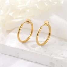 1pair Unisex Invisible Clip On Earrings, No Piercing Needed, With Spring Hoop & Spiral Design - Gold - View 5
