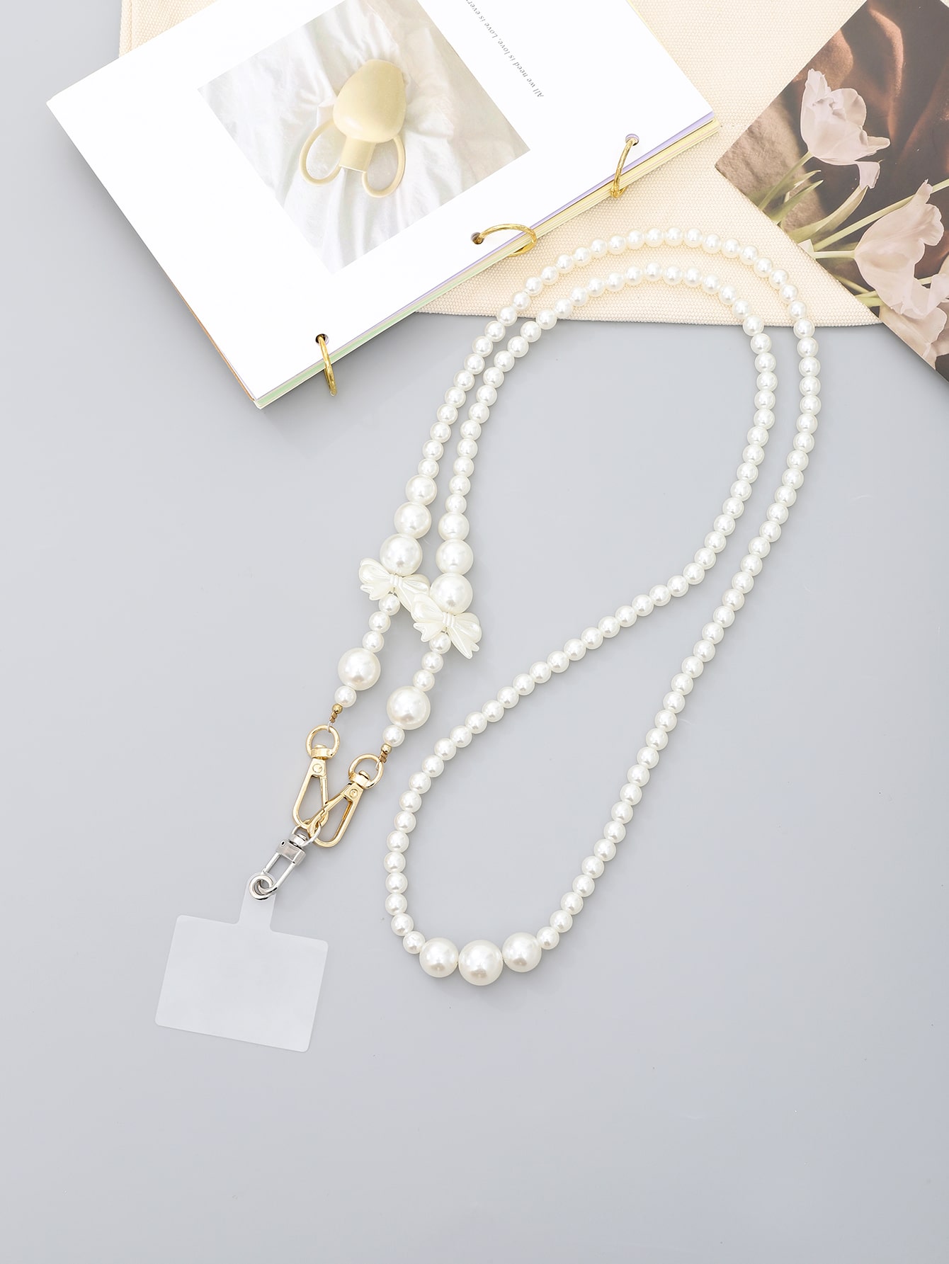 1قطعة أبزيم أبواب مع فيونكة لؤلؤية بيضاء، سلسلة ها...