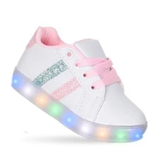 Tênis calçado luminoso de led que pisca brilha infantil bebe feminino meninas com glitter