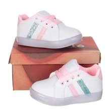 Tênis calçado luminoso de led que pisca brilha infantil bebe feminino meninas com glitter