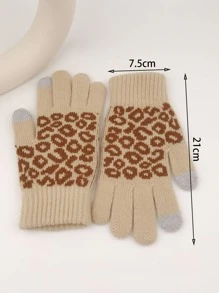 1 双女士时尚简约防风、防冻、保暖内绒豹纹触屏针织全指手套，适合户外活动、骑行、购物和送礼。