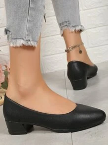 Zapatos de mujer de tacón bajo y bajo escote, zapatos profesionales negros - Negro - Ver 3