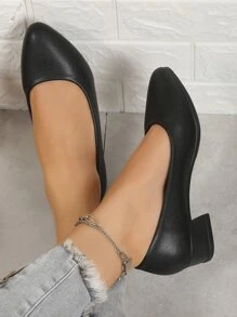 Zapatos de mujer de tacón bajo y bajo escote, zapatos profesionales negros - Negro - Ver 2