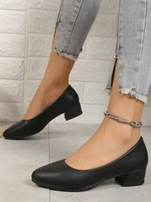 Zapatos de mujer de tacón bajo y bajo escote, zapatos profesionales negros - Negro - Ver 6