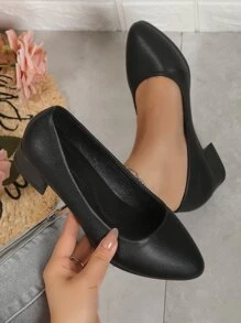 Zapatos de mujer de tacón bajo y bajo escote, zapatos profesionales negros - Negro - Ver 1